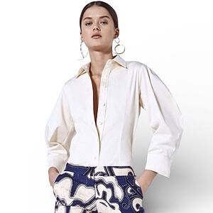 Alexis Brooks Button Down Top Size Small‎ Ivory Cotton Blend